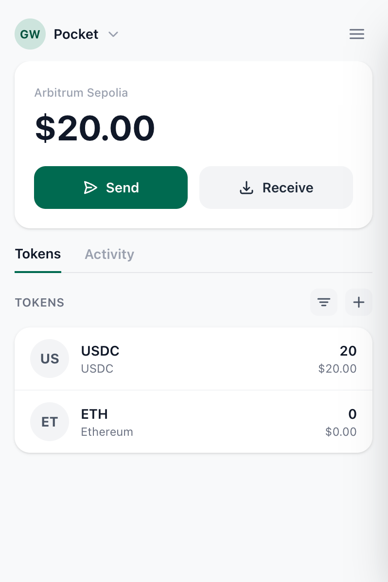 Cedar Wallet browser extension showing Pocket balance and tokens